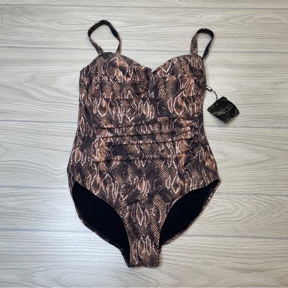 Nip Tuck Swim Joanne Rattle Me Twist Front One Piece Brown Swimsuit Size US 10 - Picture 4 of 16